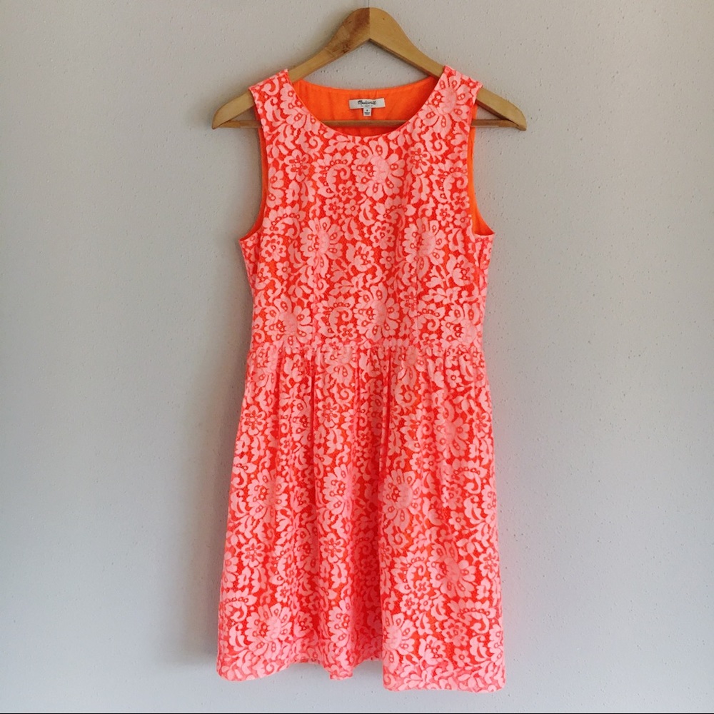 Madewell Lace Blossom Dress in Neon Orange